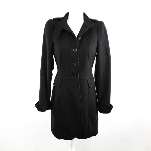 Zara Jackets & Blazers - ZARA BASIC • Wool Button Up Collared Black Topcoat